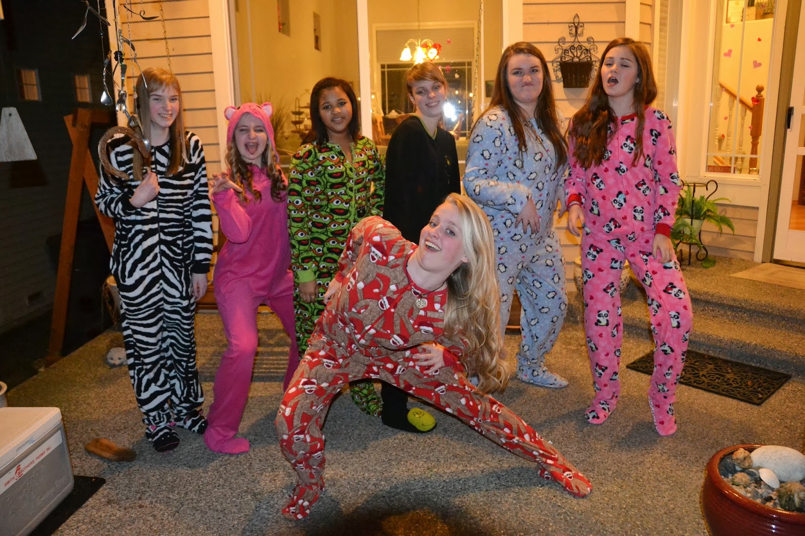 Arlie turned 15 and had a sleepover party - footie pajamas required! 