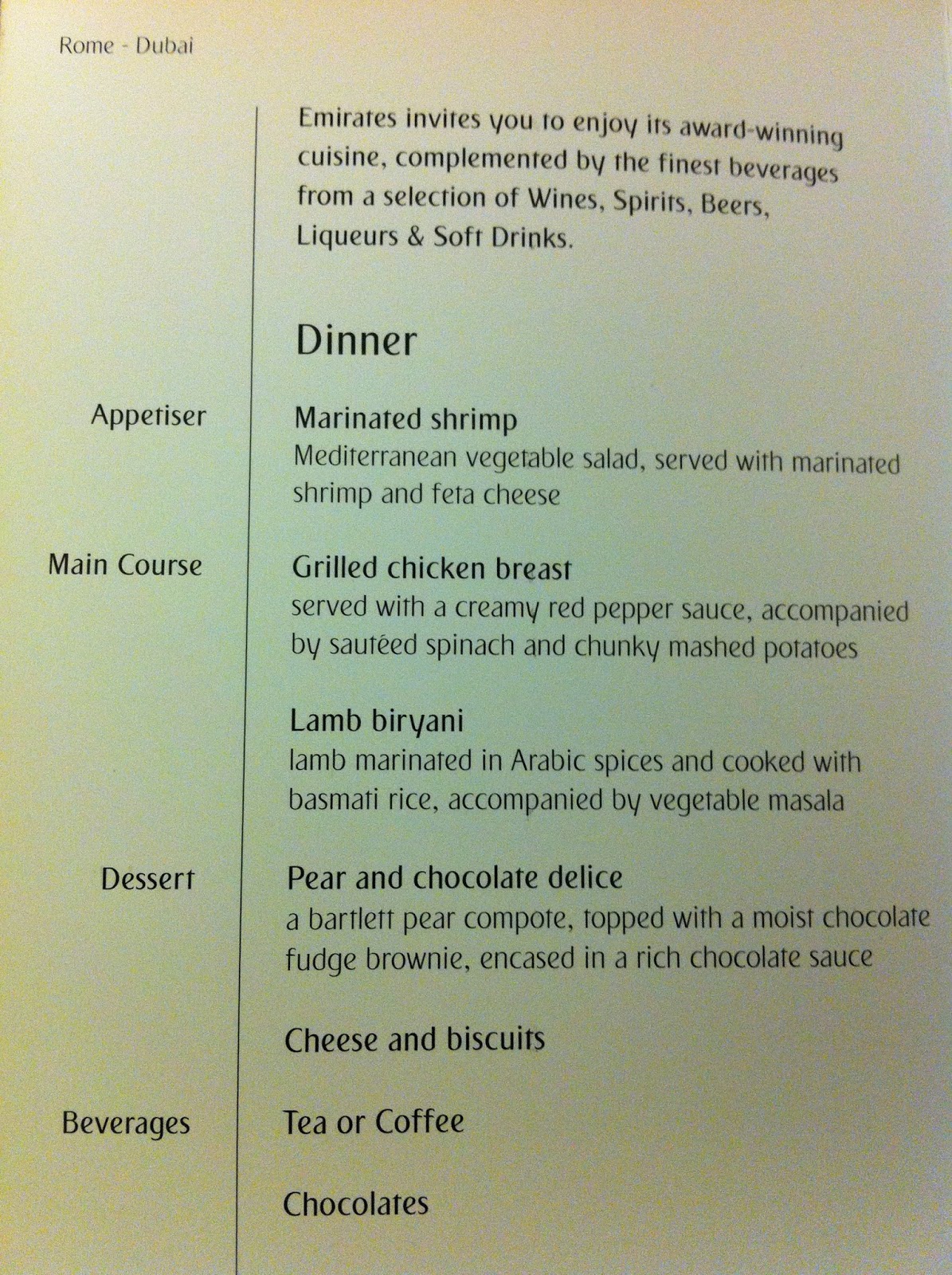 FoodieFC Dinner On Board Emirates Airlines From Rome To Dubai