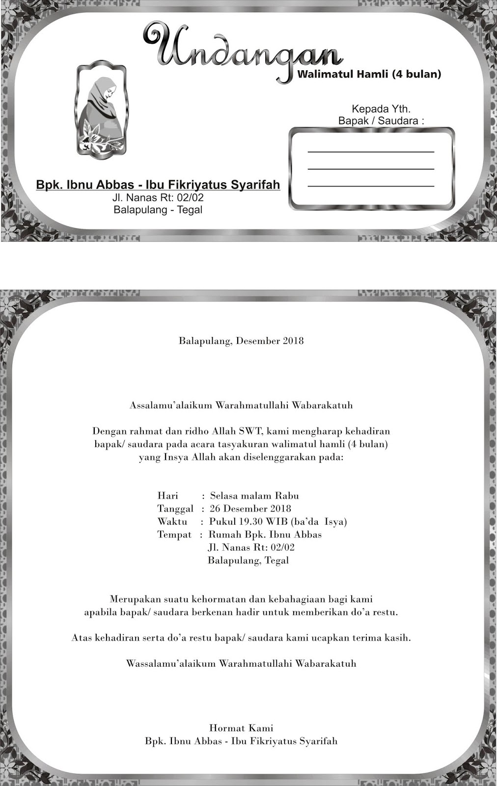 Undangan Walimatul Hamli Fikriyatus Syarifah