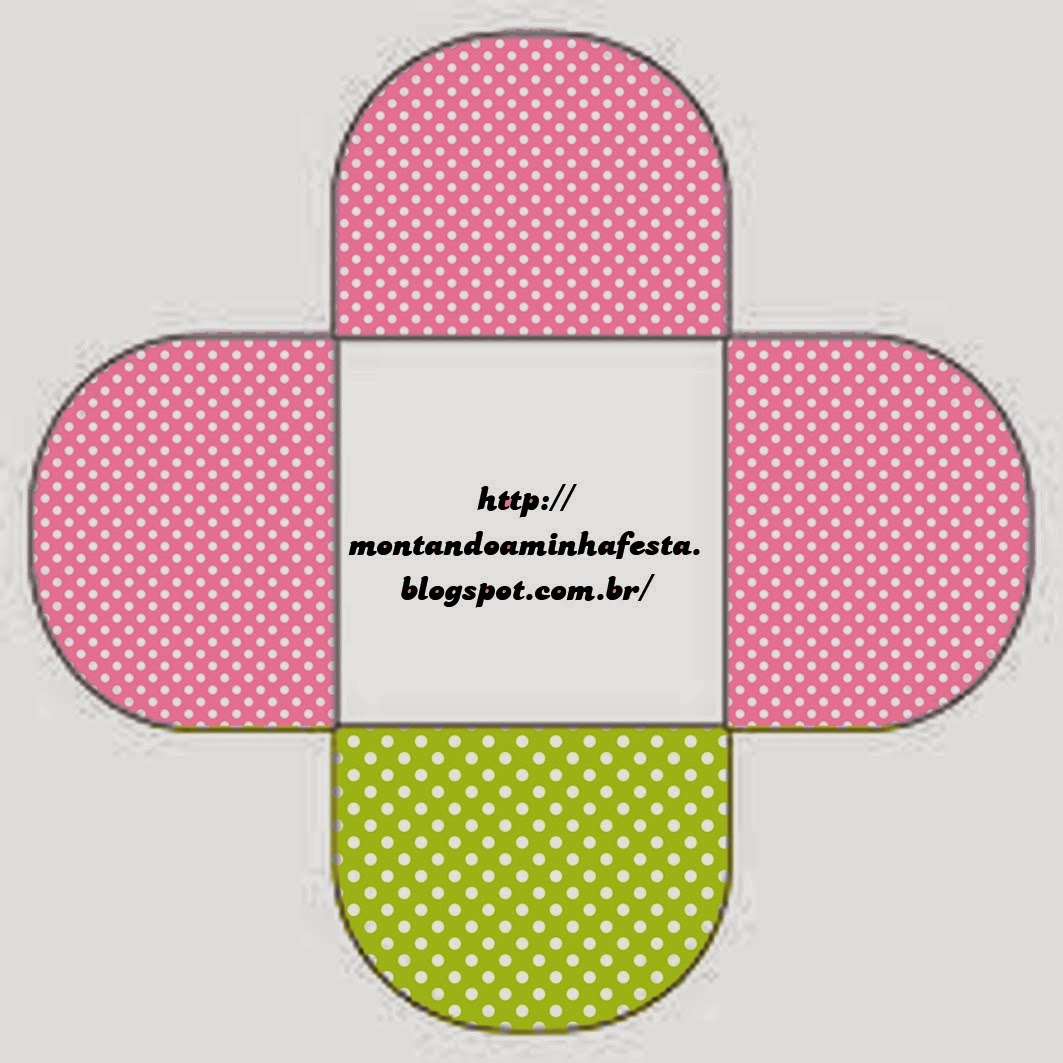 Verde Lima y Rosa: Cajas para Imprimir Gratis. Caja abierta para pastelitos, chocolates o mazapanes.