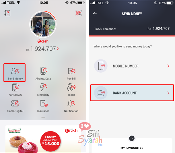transfer tcash ke bank