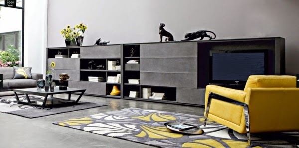 Diseño de salas en amarillo y gris - Salas con estilo