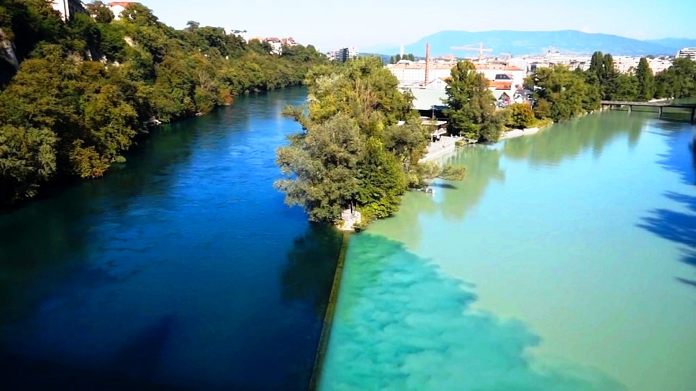 The Confluence of Rhone and Arve rivers, Geneva (Switzerland) -  One of the Most Amazing Natural Phenomenon To Experience