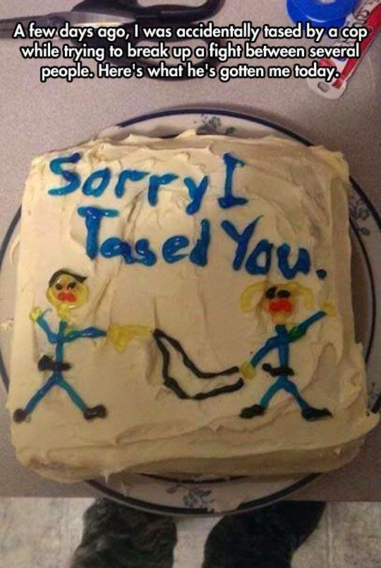 cop cake, police cake, funny cake, cake wreck, sorry i tased you, don't tase me bro