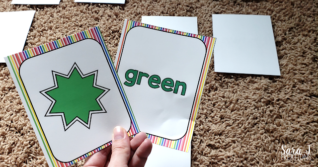 Learning colors memory game green cards