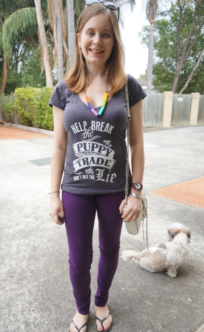 purple skinny jeans graphic tee oscar's law break the puppy trade | Away From Blue