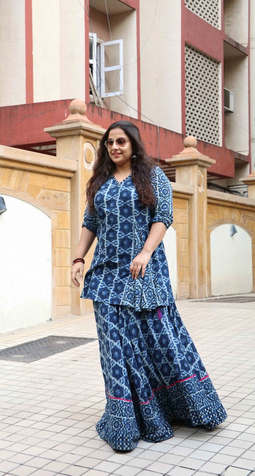 Beautiful Hindi Actress Vidya Balan Long Hair Photos In Blue Dress