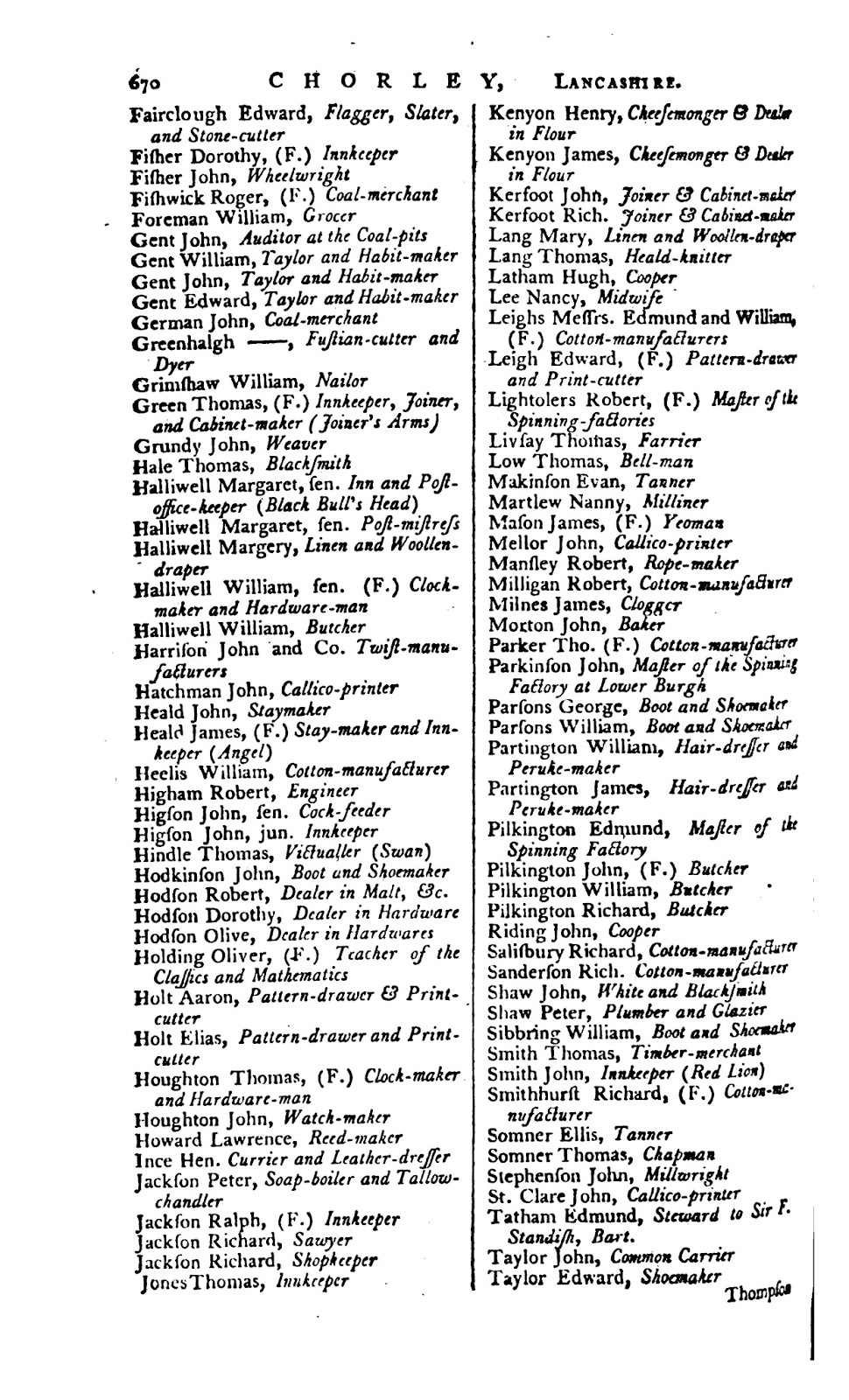 Chorley Commercial & Trade Directories 1793 Universal British