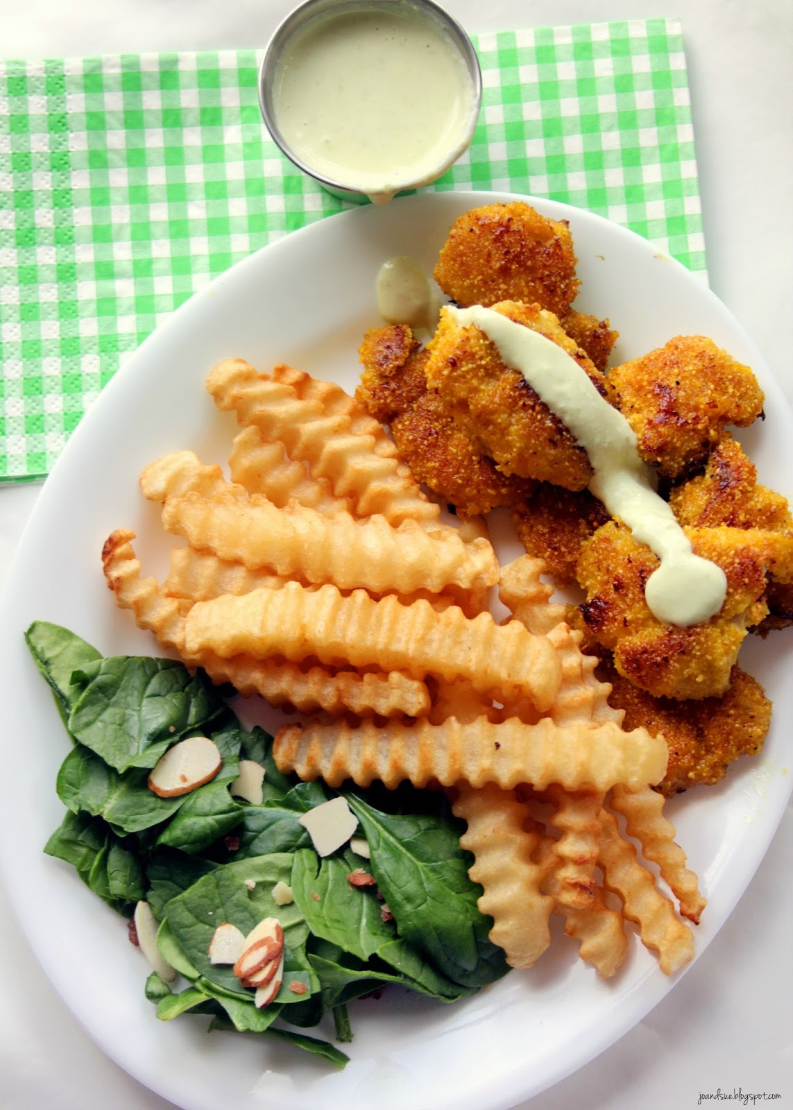 Jo and Sue Baked Chicken Nuggets With Wasabi Pea Sauce