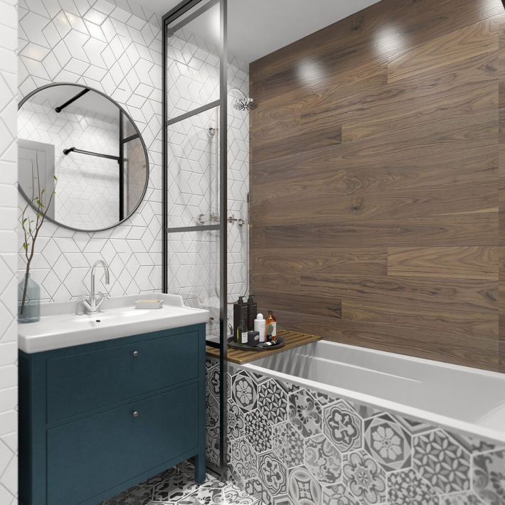 Proyecto 3d para un mini apartamento con dormitorio independiente