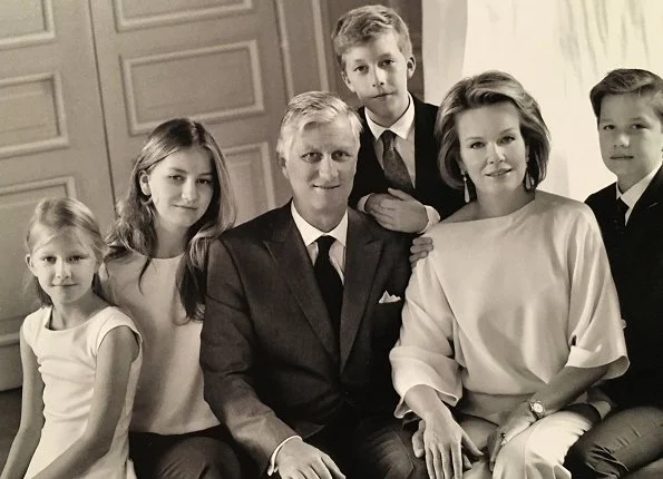 King Philippe, Queen Mathilde, Princess Elisabeth, Prince Gabriel, Princess Eléonore and Prince Emmanuel