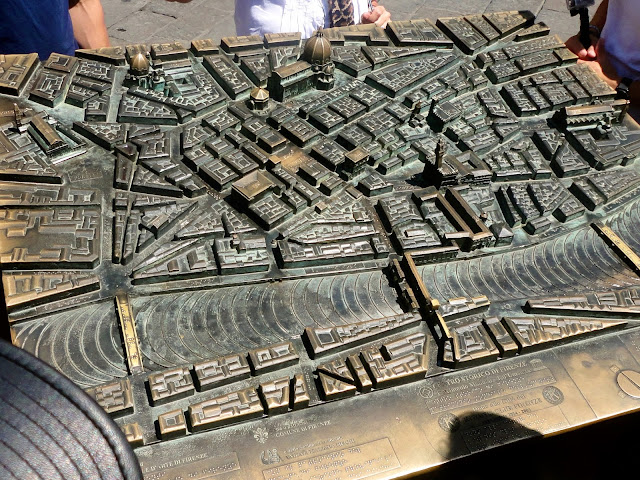 3D metal map of Florence, Italy, in the Piazza della Repubblica