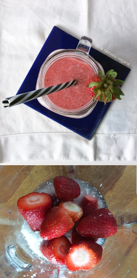 Batido vegano de fresas, coco y vainilla (Merienda saludable)