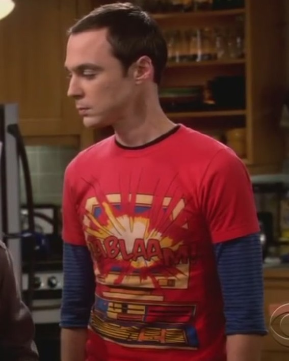 Sheldon's Red Kablaam T Shirt in penny's party from big bang theory - The Big Bang Theory Shirts