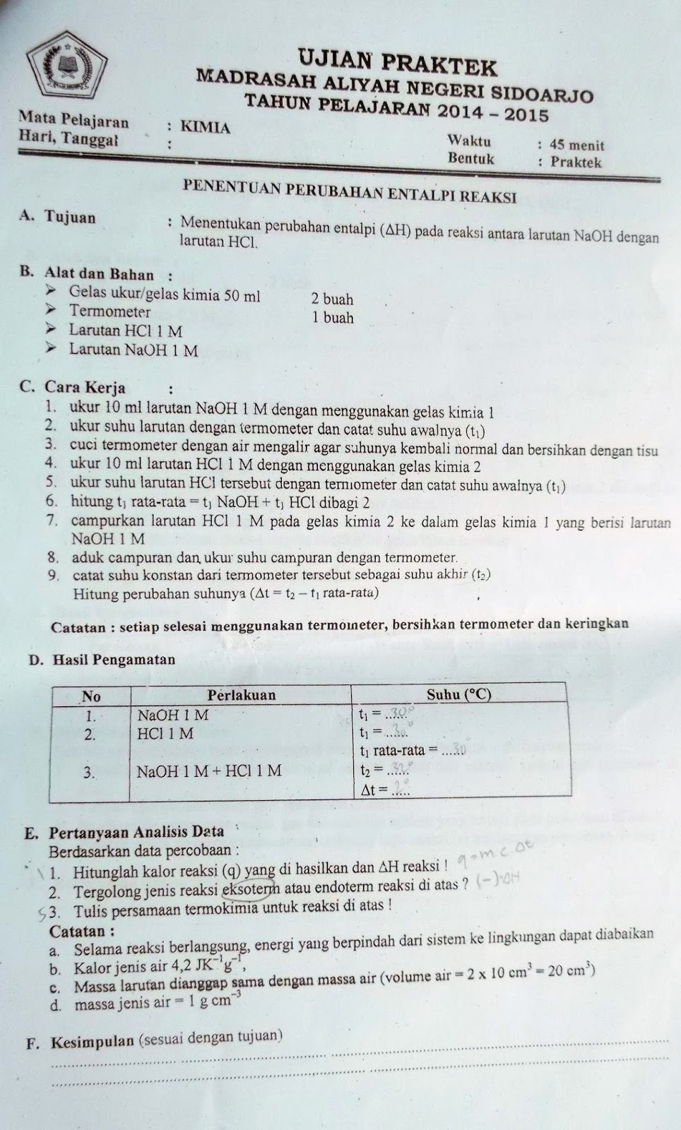 Contoh Soal Tes Man Sidoarjo Dikdasmen