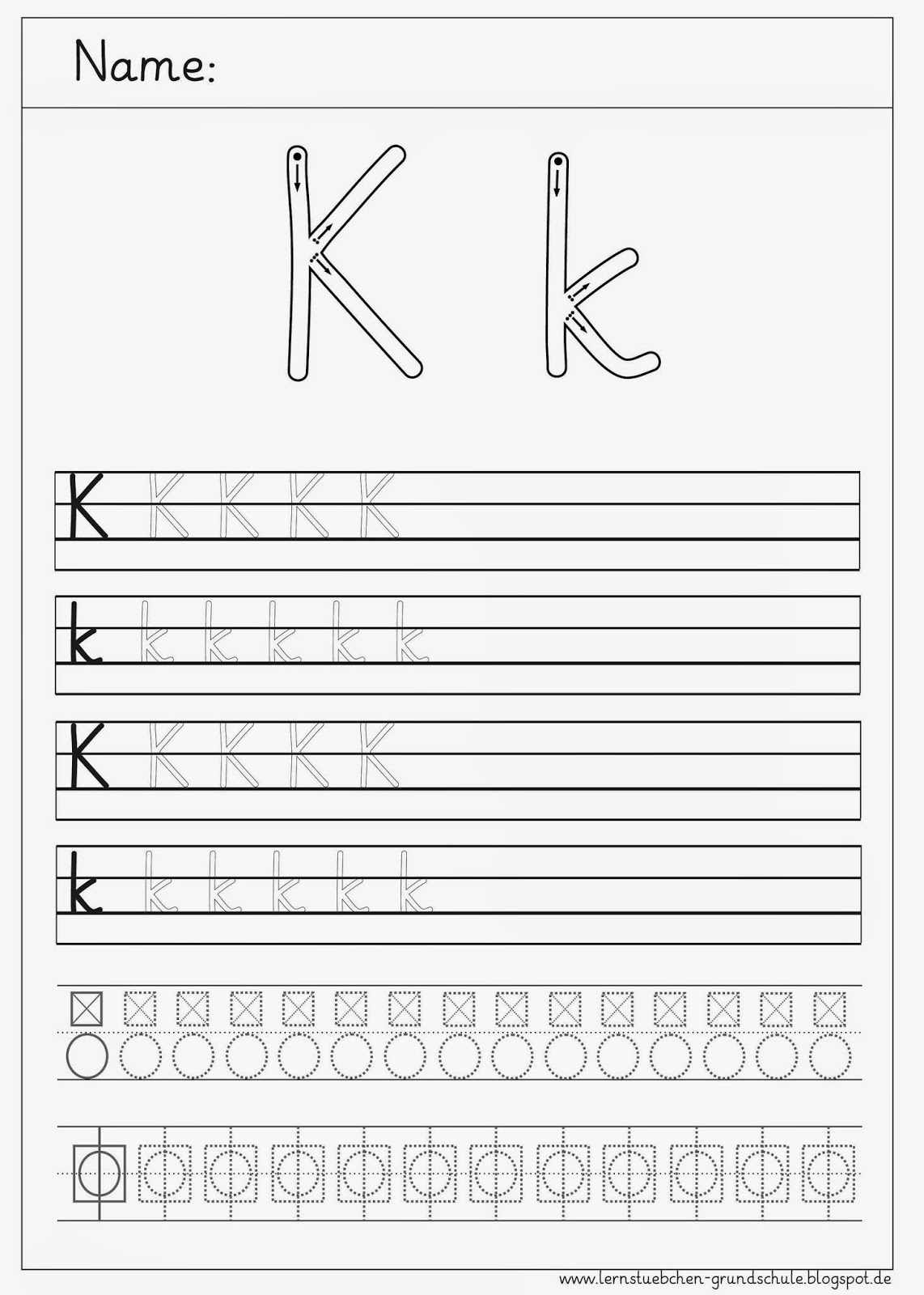  Lernstübchen: Schreibblätter zum K - k Motiv 