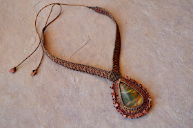 Copper Onyx Stone Macrame Necklace Micromacrame