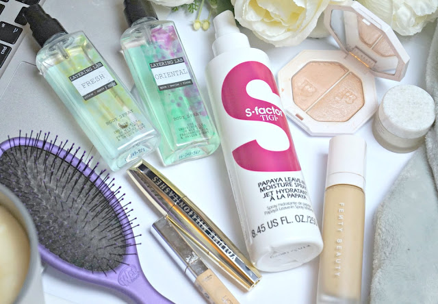 beauty products flat lay