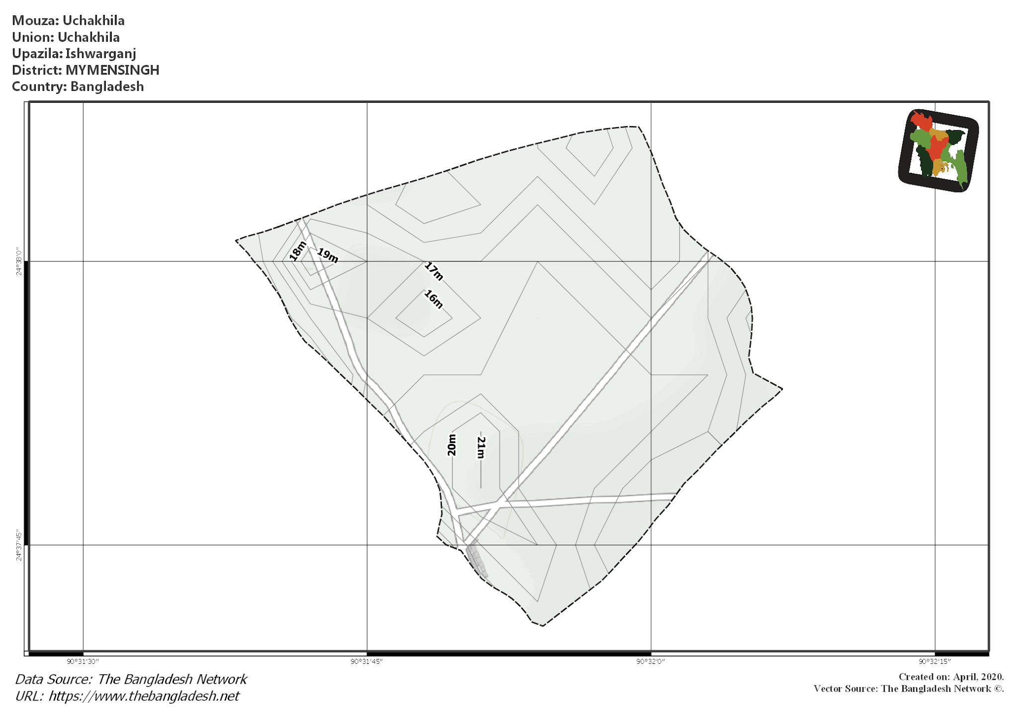 Map of Uchakhila Mouza of Ishwarganj Upazila, MYMENSINGH, Bangladesh.