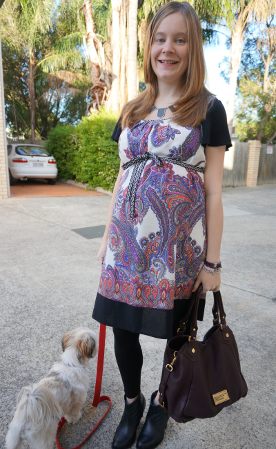 Jeanswest Mixed Print Paisley Dress Asos Aggie Ankle Boots MbMJ Fran Third Trimester workwear