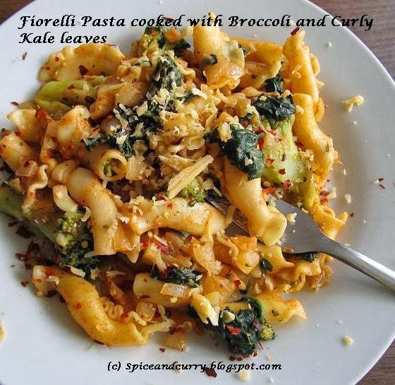Spice and Curry Fiorelli Pasta Cooked with Broccoli and Curly Kale