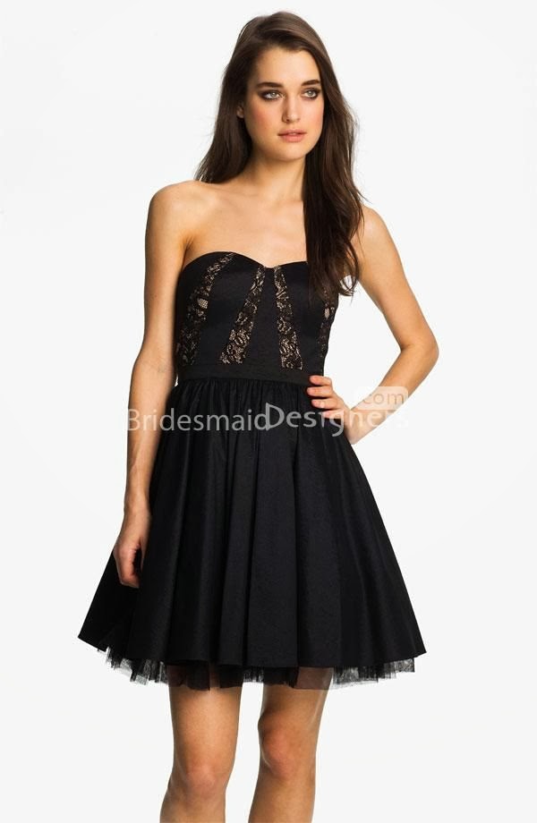 Vogue Black Sweetheart Strapless Short A-line Bridesmaid Dress