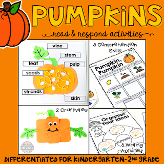 We love reading and learning about pumpkins in our kindergarten classroom, but planning meaningful comprehension activities can be a challenge. This Pumpkin: Read & Respond pack made it super easy to teach 5 comprehension skills for 5 of our favorite picture books. Students especially love the themed crafts and writing prompts too!
