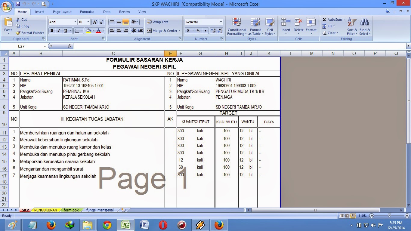 Revisi SKP Format Excel Lebih Mudah Dikerjakan Tahun 2015