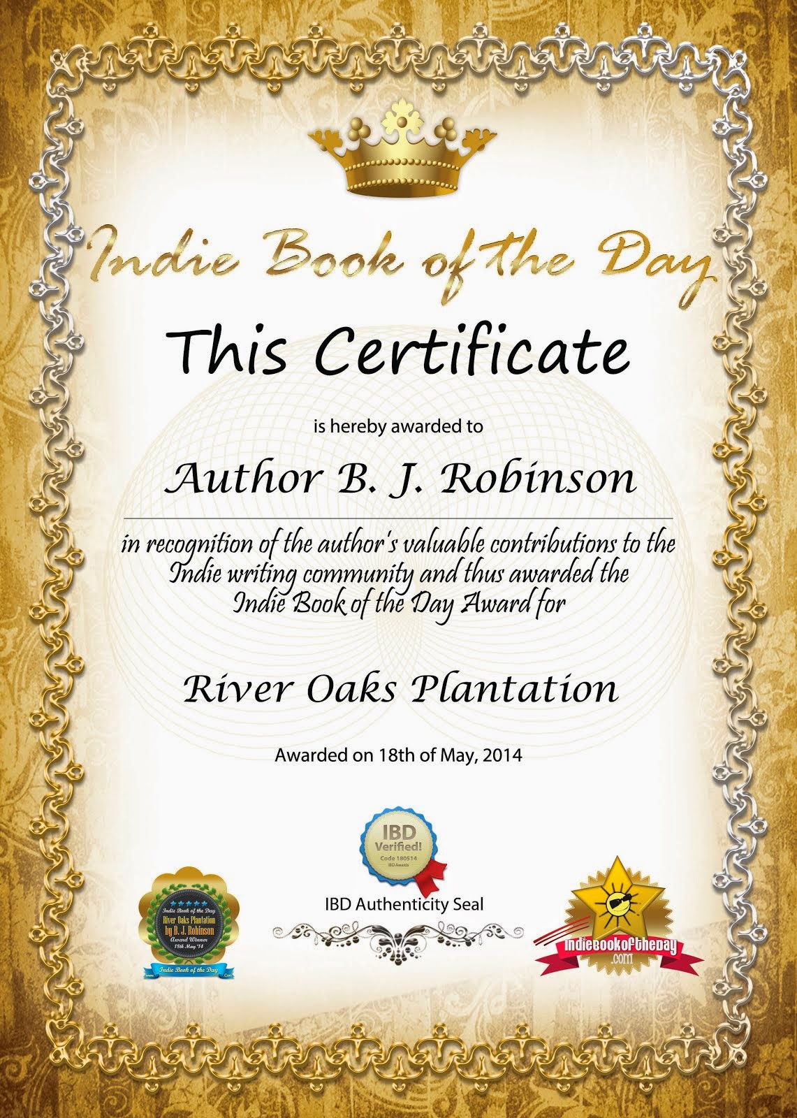 River Oaks Plantation Indie Award
