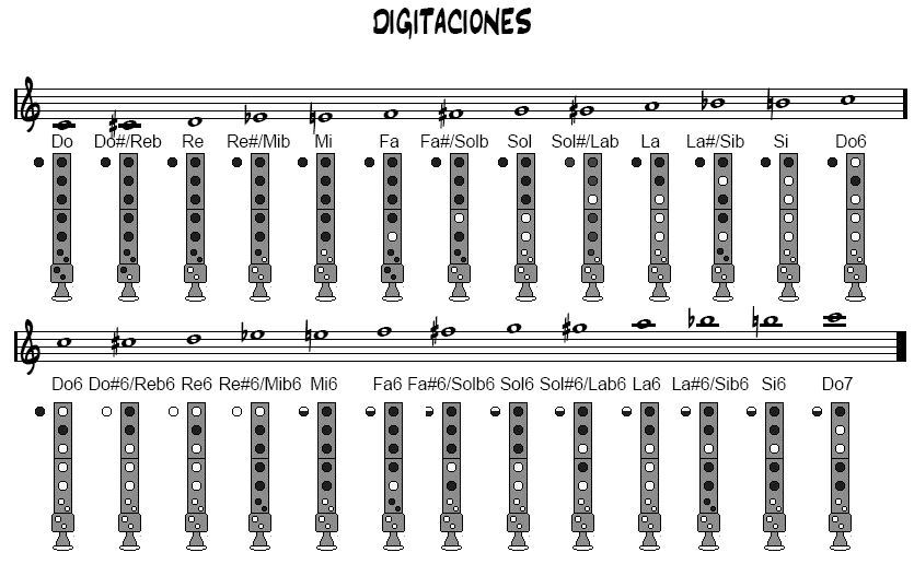 Notas musicales en una flauta