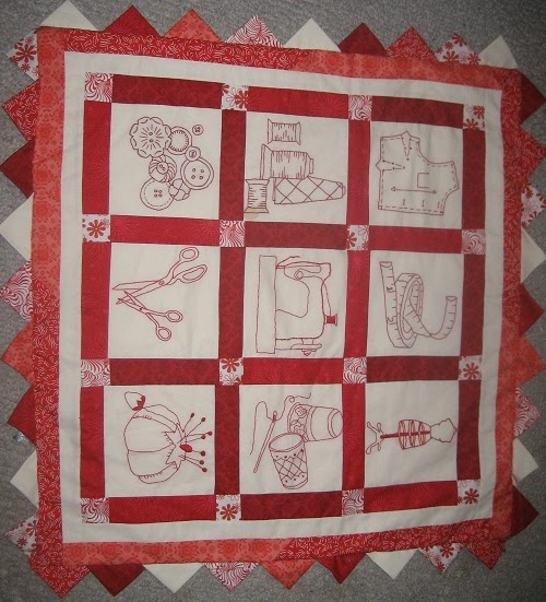 Homemade gone wild finished redwork embroidery quilt