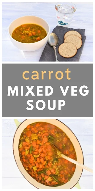 Easy Carrot & Mixed Vegetable Soup. An easy carrot and mixed vegetable soup to use up leftover vegetables in your fridge or frozen mixed vegetables. Low calorie & low fat. #52diet #52dietsoup #52dietrecipe #carrotsoup #vegetablesoup #lowcaloriesoup #easysoup #lowfatsoup #dietsoup #vegansoup #carrots