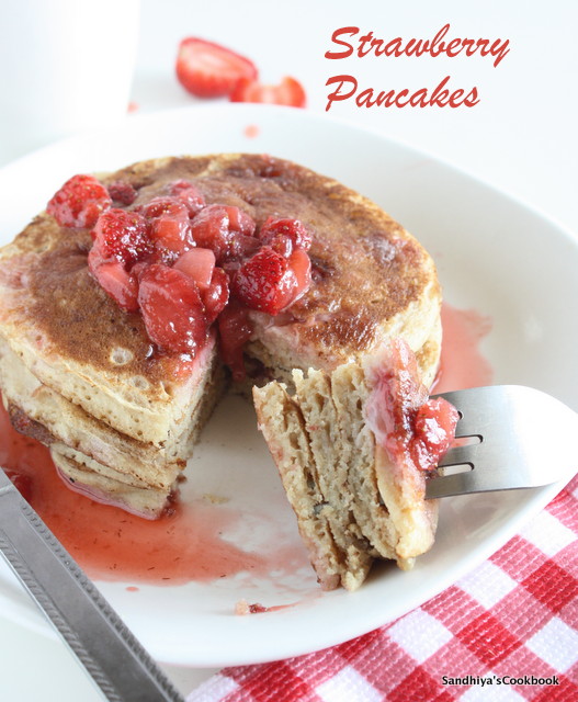 Sandhiya's Cookbook Strawberry Pancake with Strawberry Sauce