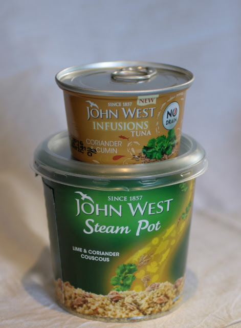 John West Steam Pots - infused tuna and cous cous - just add water to the cous cous, stir in the tuna and you have a quick, easy and filling lunch!