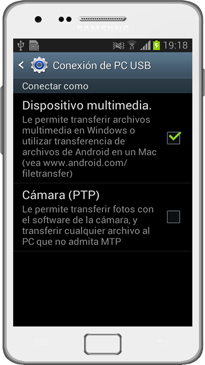 Opciones USB Samsung Galaxy con Jelly Bean