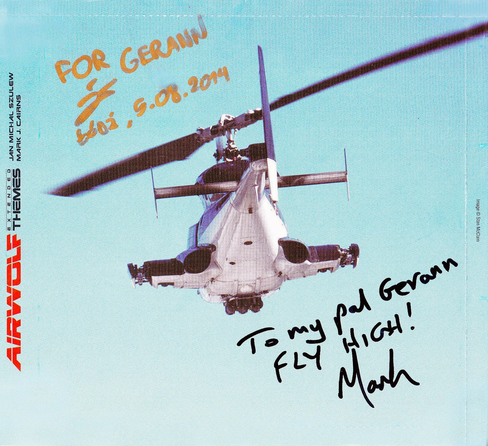The signed Airwolf Extended Themes' artwork with both musicians' signatures