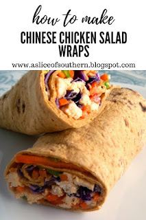 Crazy good Chinese Chicken Salad is wrapped up in a soft flatbread to make one heck of a wrap that is the perfect solution to a workday or weekend lunch - Slice of Southern