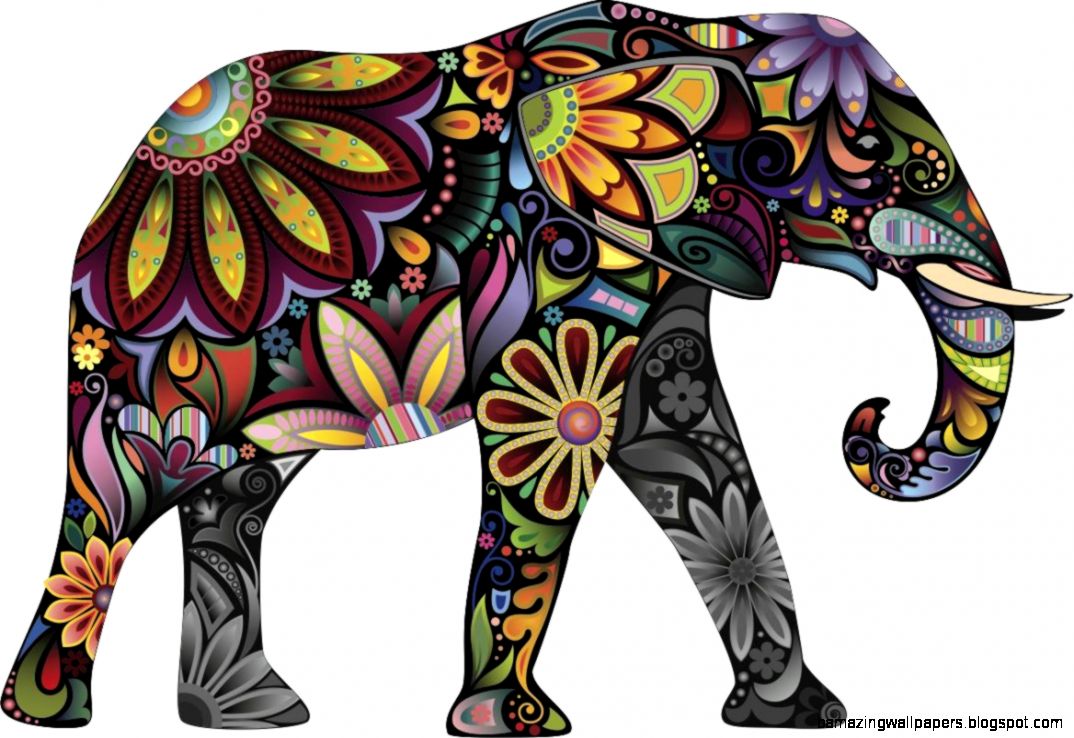 Elephant Art Colorful Flowers Artwork