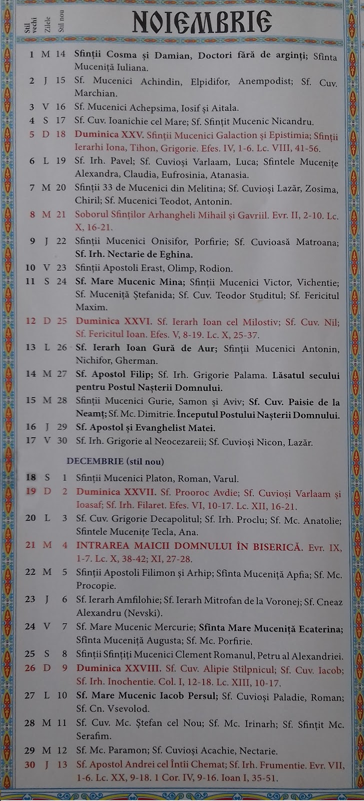 Calendar Crestin Ortodox 20182019 stil vechi Republica Moldova