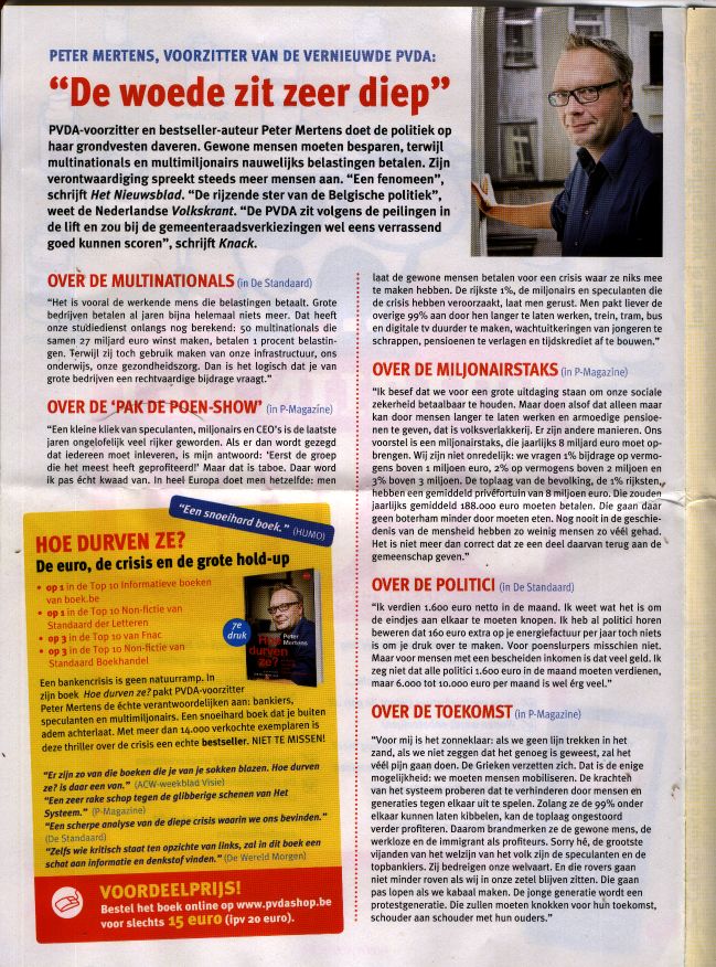 Tractothèque Belgique 2012 Parti du travail de Belgique Partij van