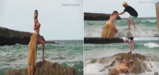Kate Upton se cae mientras posaba en topless (+Video)