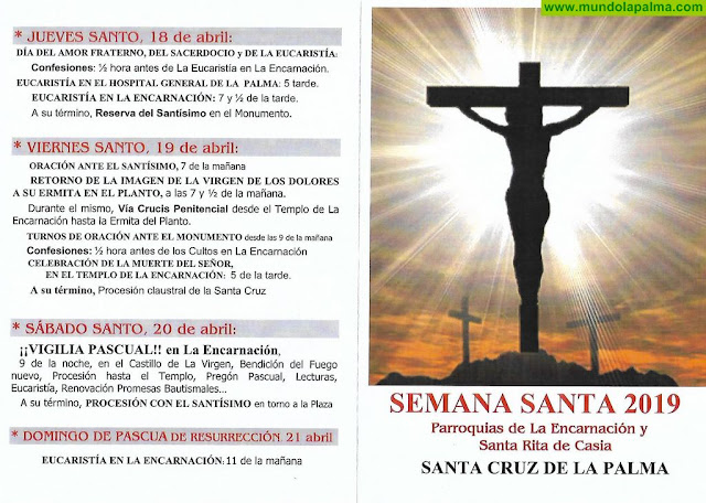 Programa actos religiosos Semana Santa 2019 de la Parroquia de La Encarnación y Santa Rita de Casia de Santa Cruz de La Palma