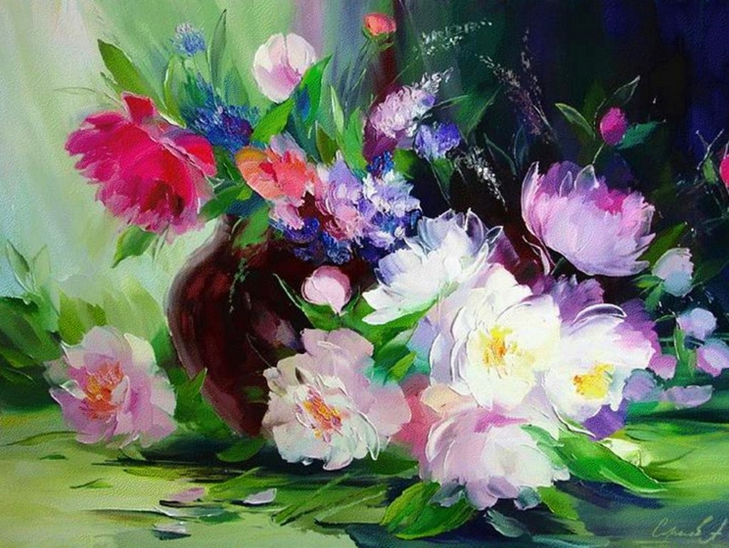 EL ARTE Y ACTIVIDAD CULTURAL: Flores al Óleo con Espátula, Alexander  Sergeev, Rusia