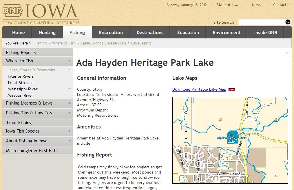 Reflections Ada Hayden Heritage Park Jan 15, 2012 Iowa DNR Fishing