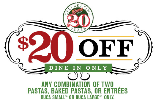 Buca Di Beppo Italian Restaurant Coupon 20 Off 2 Entrees HEAVENLY Buca Di Beppo Italian Restaurant Coupon 20 Off 2 Entrees HEAVENLY