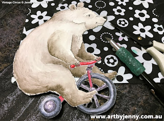 watercolour painted bear on a bike by Jenny James copyright 2019