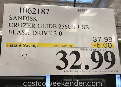Deal for the SanDisk Cruzer Glide 3.0 256GB USB Flash Drive at Costco