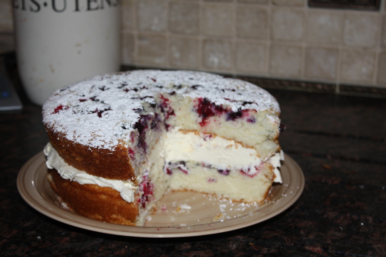 Auntie Cupcake's Kitchen Lemon Berry Cake filled with Mascarpone filling