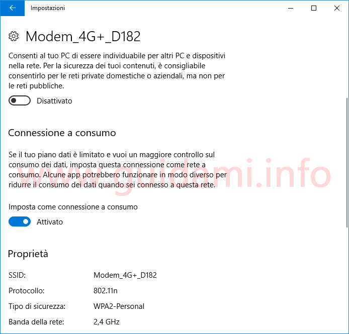 Windows 10 Impostazioni internet Connessione a consumo