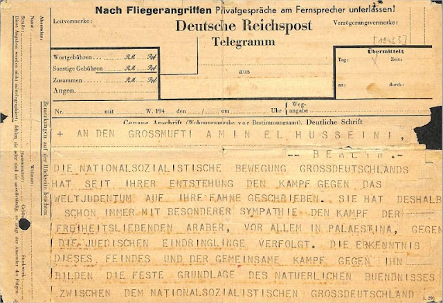 Himmler's telegram to the Mufti on the common war of Nazis and Arabs against Jews Himm1